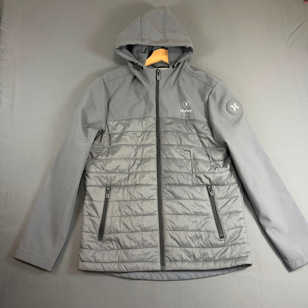 Hurley Hybrid Softshell Jacket Gray Hooded Fleece Lined Full Zip Men's Small
